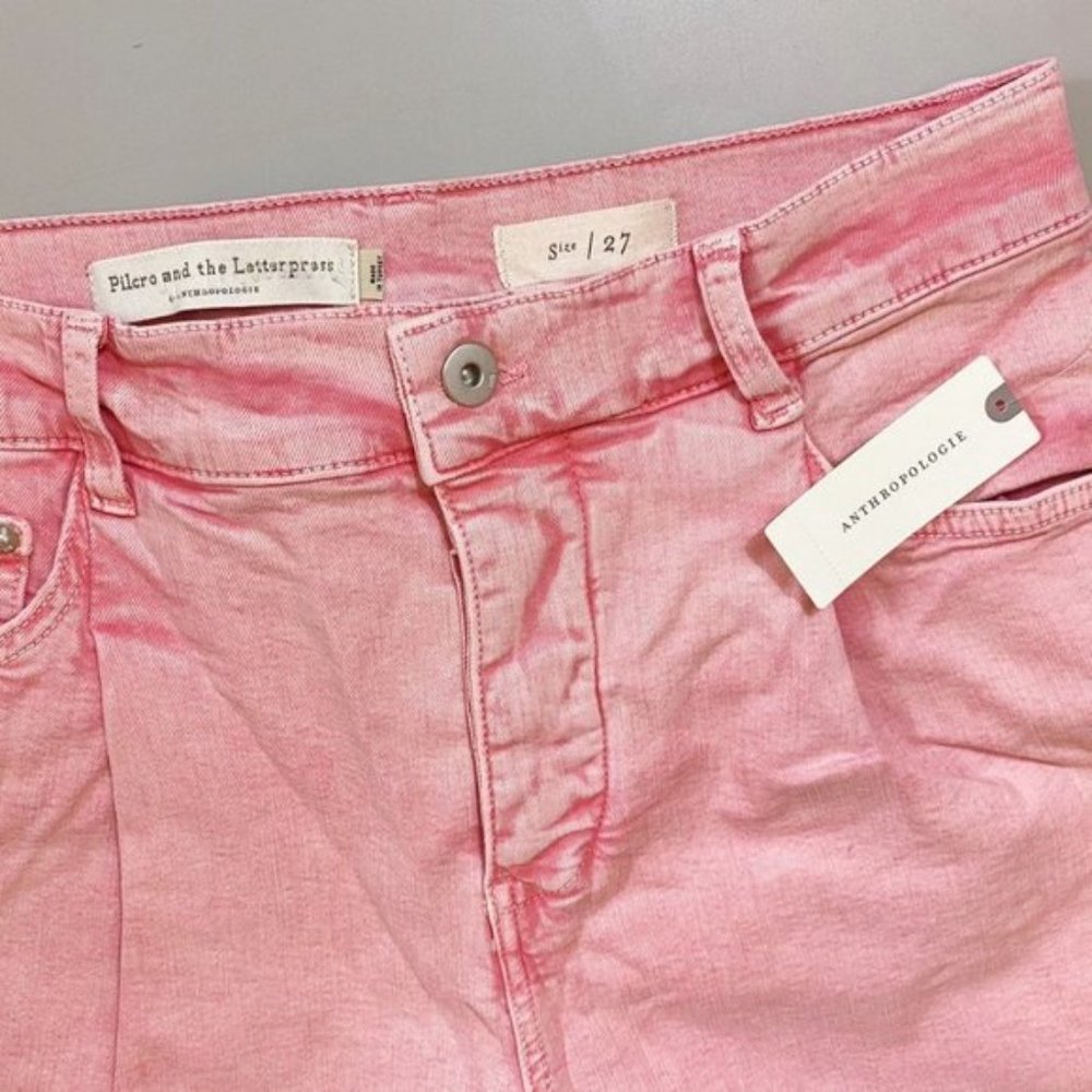 Anthropologie Pilcro Ultra High Rise Acid Wash Straight Jeans Button Fly Pink 27 - Picture 10 of 12